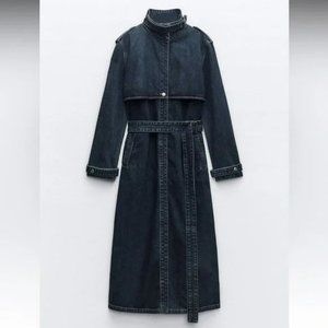 ZARA HIGH COLLAR DENIM TRENCH COAT